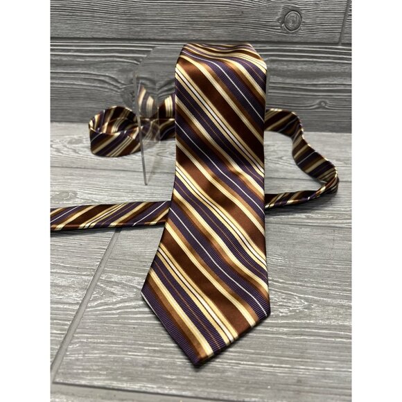 Joseph A. Bank Tie Made in Italy Necktie Brown Purple Gold Stripe - Picture 1 of 4